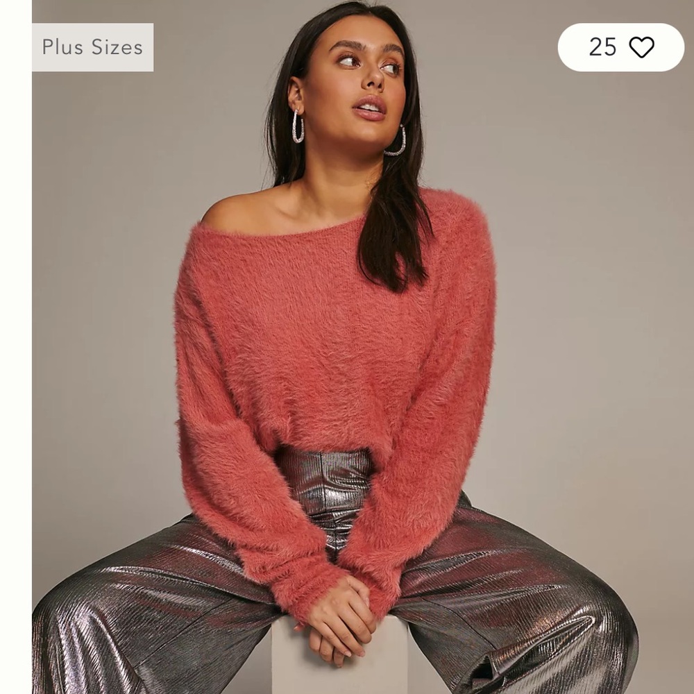 Pilcro Pink Off-the-Shoulder Sweater Relaxed Knit